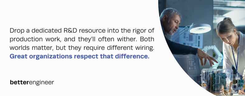 differences between R&D and production